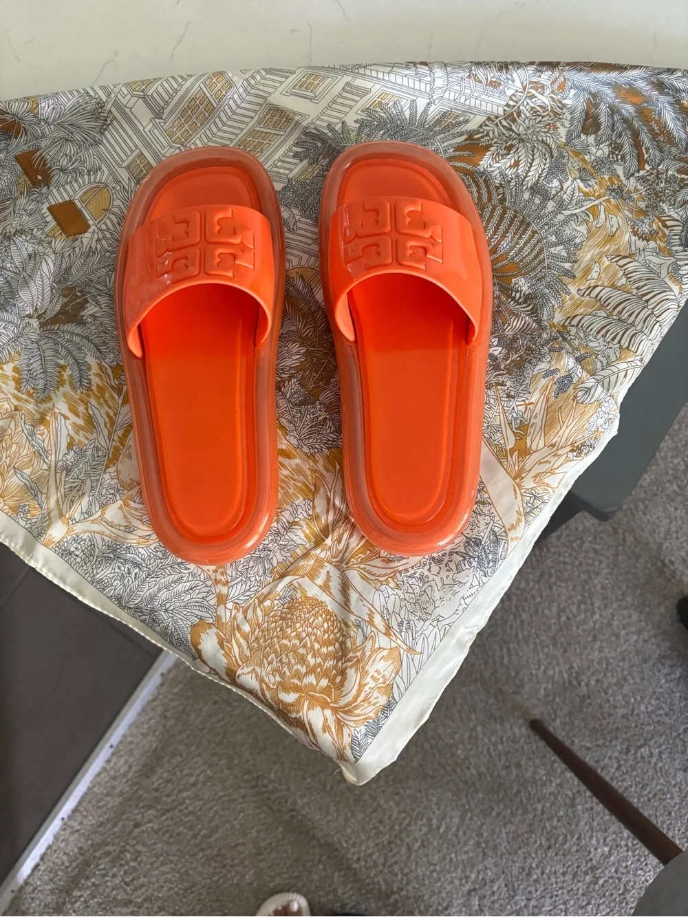Tory Burch Coral Orange Jelly Slide Sandal